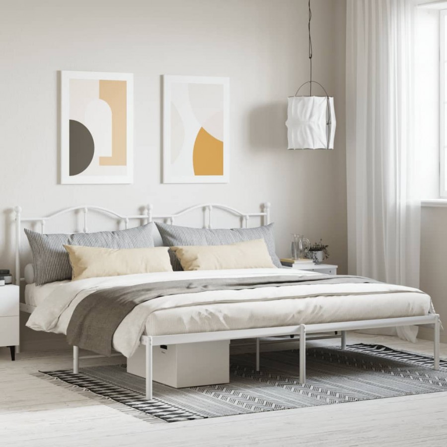 Cadre de lit métal avec tête de lit blanc 200x200 cm