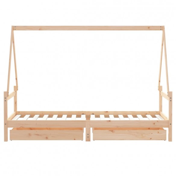 Cadre de lit enfant avec tiroirs 90x200 cm bois de pin massif