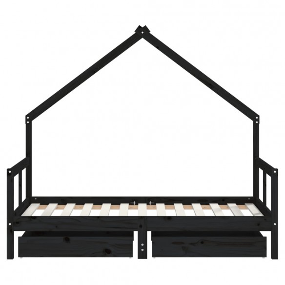 Cadre de lit pour enfant tiroirs noir 80x160 cm bois pin massif