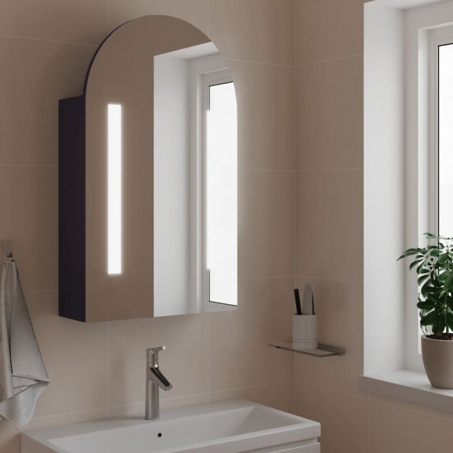 Armoire de bain à miroir avec LED arquée gris 42x13x70 cm