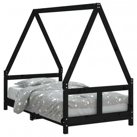 Cadre de lit pour enfant noir 80x160 cm bois de pin massif