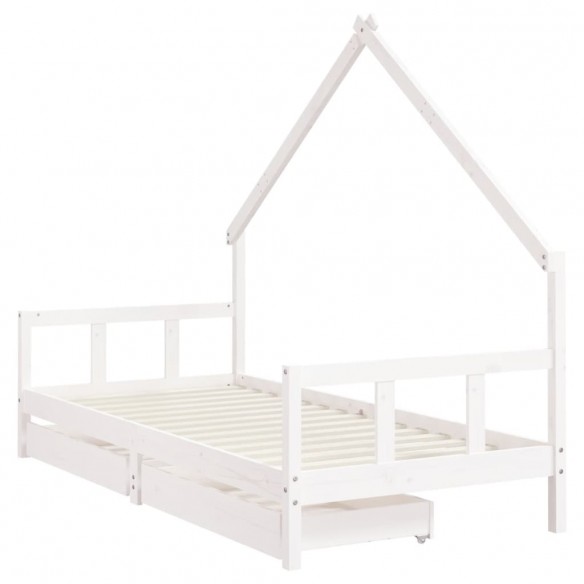 Cadre de lit d'enfants tiroirs blanc 90x190 cm bois pin massif