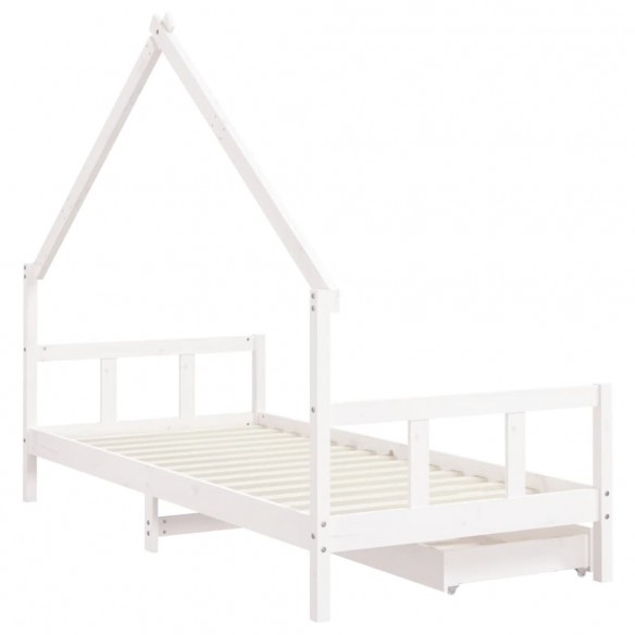 Cadre de lit d'enfants tiroirs blanc 90x190 cm bois pin massif