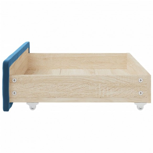 Tiroirs de lit 2 pcs bleu bois d'ingénierie et tissu