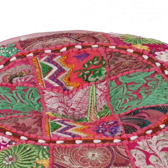 Pouf rond en coton en patchwork fait à la main 40 x 20 cm Rose