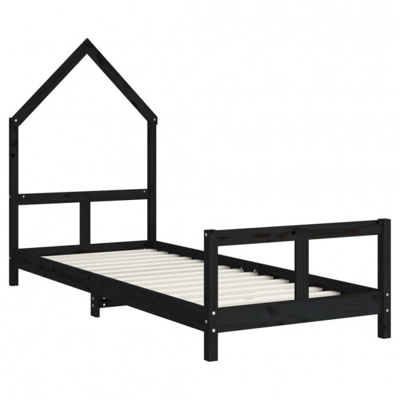 Cadre de lit pour enfants noir 80x200 cm bois de pin massif