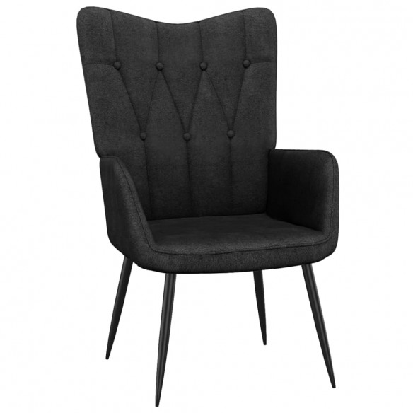 Chaise de relaxation avec tabouret Noir Tissu
