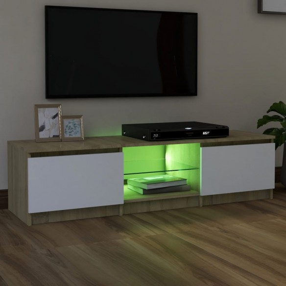 Meuble TV avec lumières LED blanc et chêne sonoma 140x40x35,5cm
