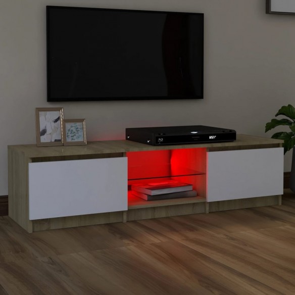 Meuble TV avec lumières LED blanc et chêne sonoma 140x40x35,5cm