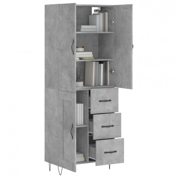 Buffet haut Gris béton 69,5x34x180 cm Bois d'ingénierie