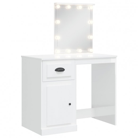 Coiffeuse avec lumières LED blanc brillant 90x42x132,5 cm