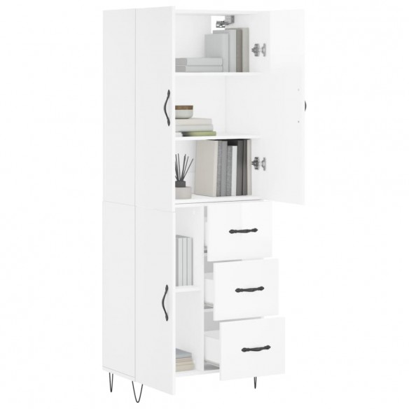 Buffet haut Blanc brillant 69,5x34x180 cm Bois d'ingénierie