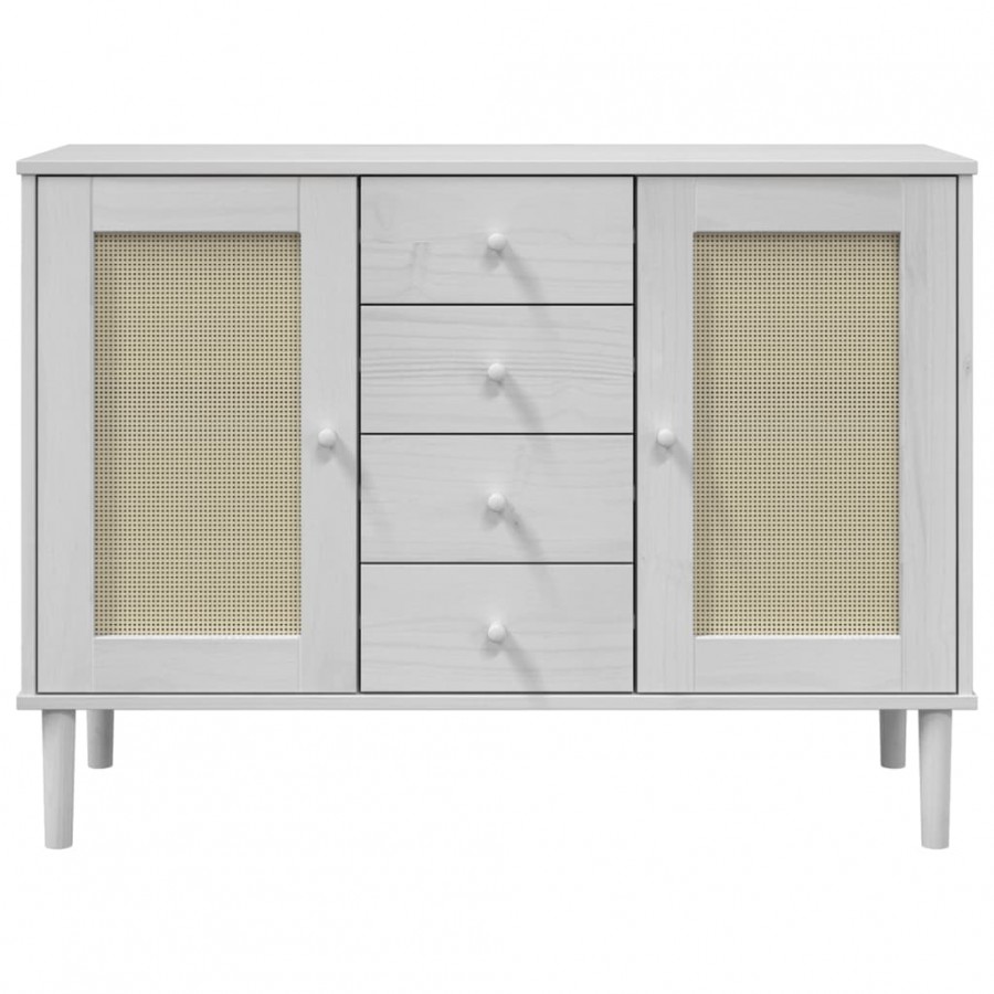 Buffet SENJA aspect rotin blanc 112x40x80cm bois massif de pin