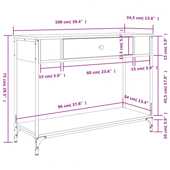 Table console chêne marron 100x34,5x75 cm bois d'ingénierie