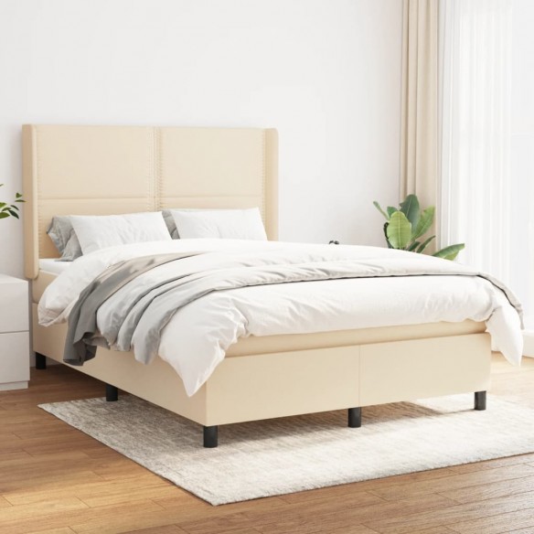 Cadre de lit avec matelas Crème 140x190 cm Tissu