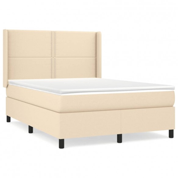 Cadre de lit avec matelas Crème 140x190 cm Tissu