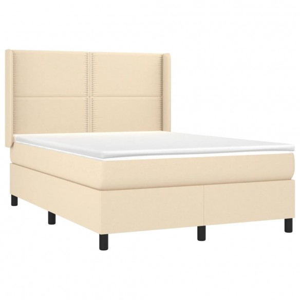 Cadre de lit avec matelas Crème 140x190 cm Tissu