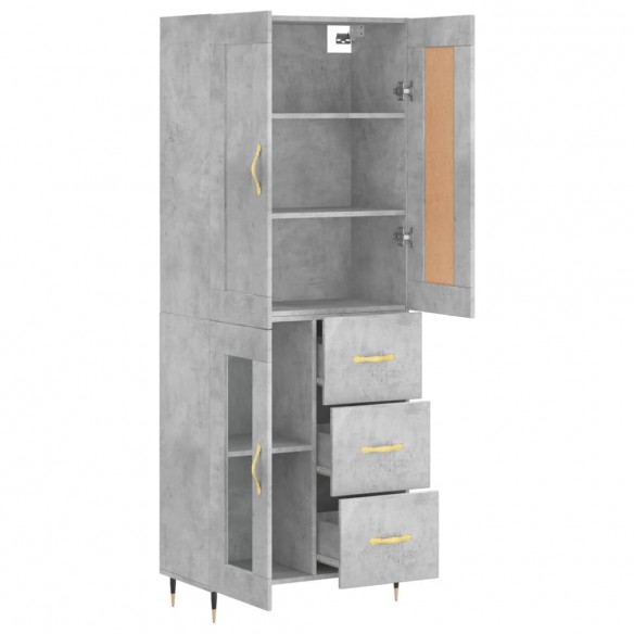 Buffet haut Gris béton 69,5x34x180 cm Bois d'ingénierie