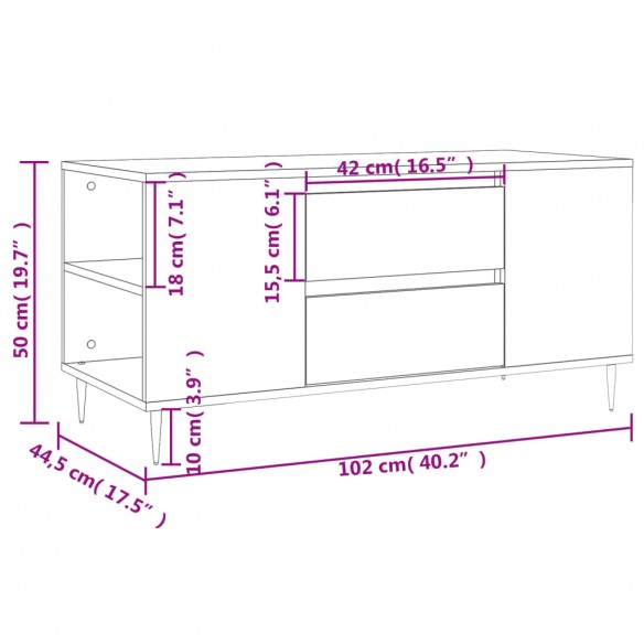 Table basse sonoma gris 102x44,5x50 cm bois d'ingénierie