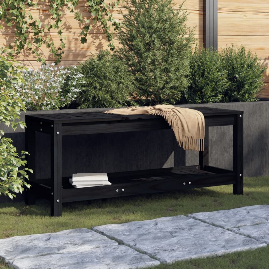 Banc de jardin noir 108x35x45 cm bois massif de pin