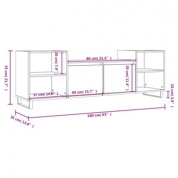 Meuble TV Chêne fumé 160x35x55 cm Bois d'ingénierie