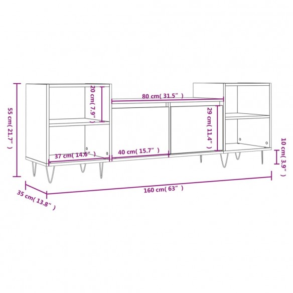 Meuble TV Chêne fumé 160x35x55 cm Bois d'ingénierie