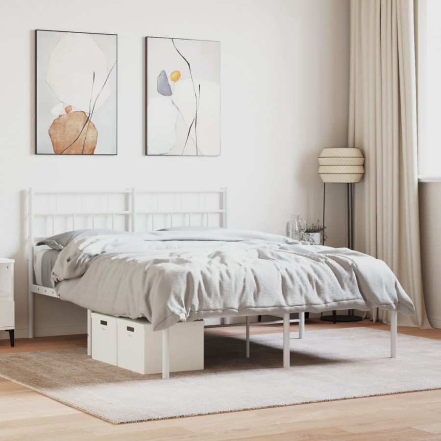 Cadre de lit métal avec tête de lit blanc 135x190 cm