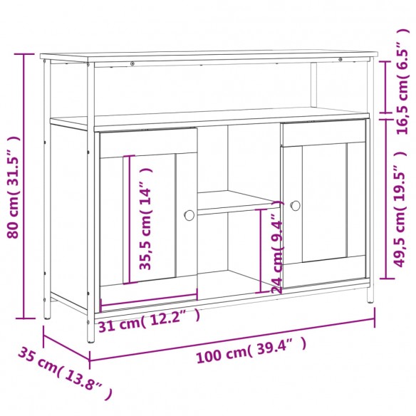 Buffet chêne marron 100x35x80 cm bois d'ingénierie