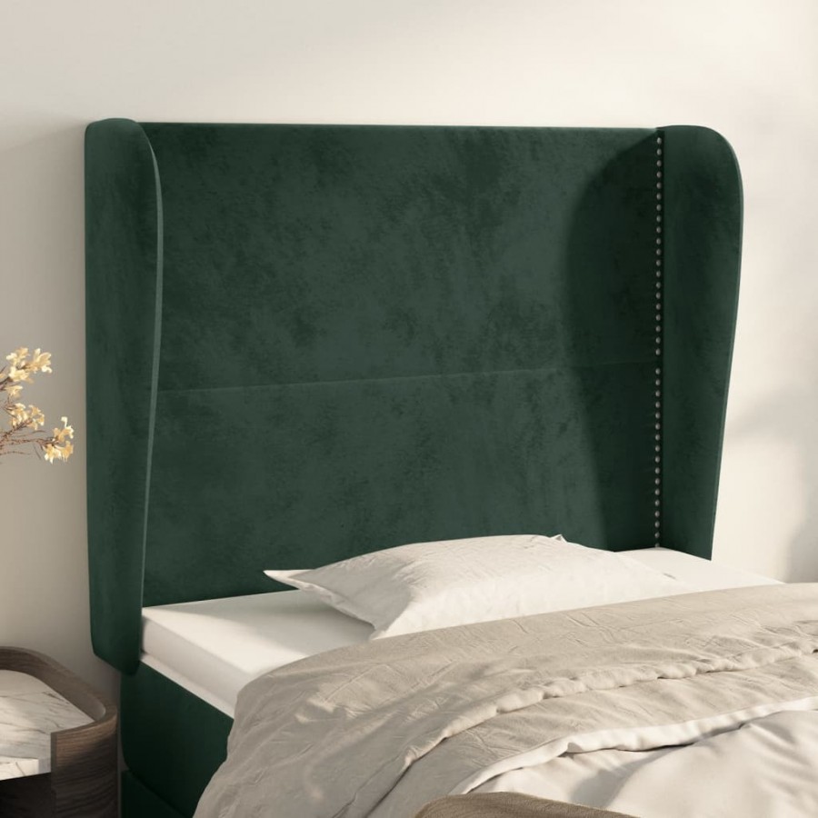 Tête de lit avec oreilles Vert foncé 83x23x118/128 cm Velours