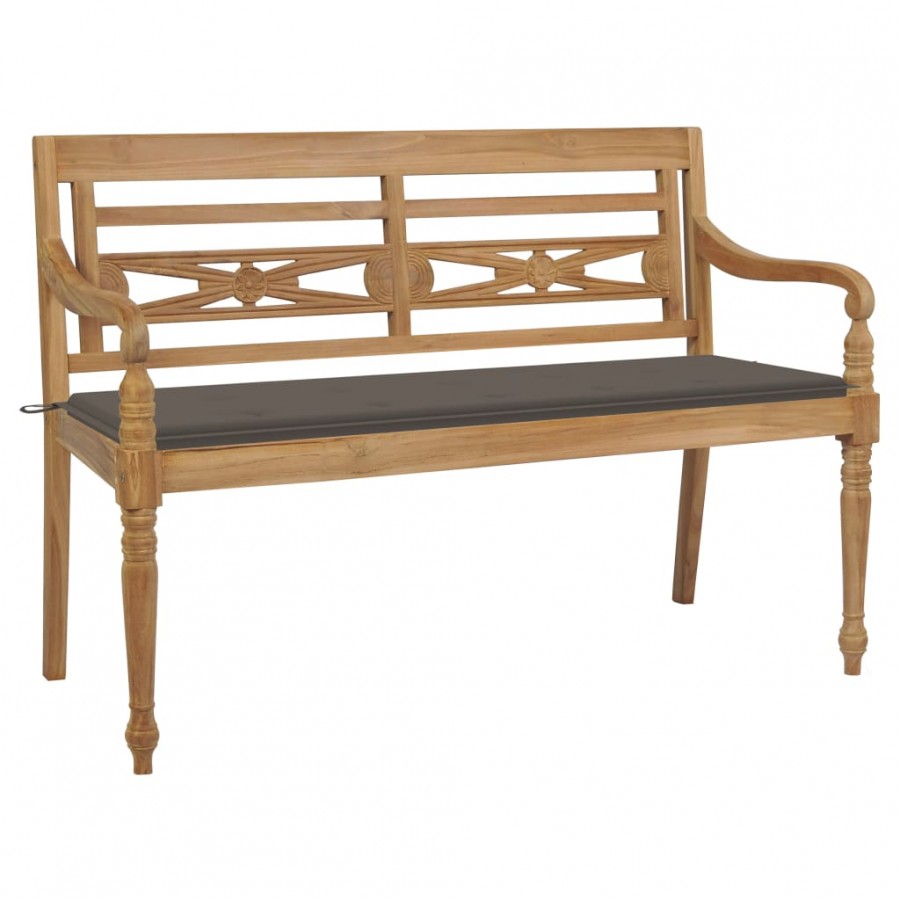 Banc Batavia avec coussin taupe 150 cm Bois de teck massif