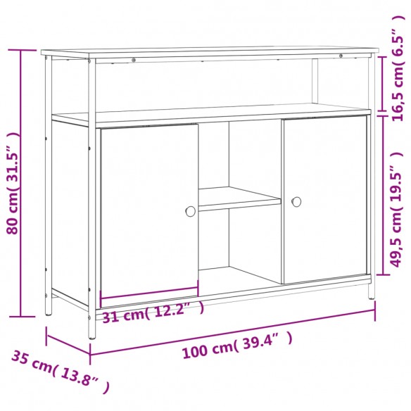 Buffet chêne fumé 100x35x80 cm bois d'ingénierie