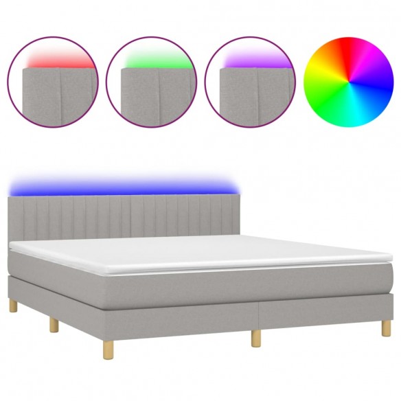 Cadre de lit matelas LED Gris clair 160x200 cm Tissu