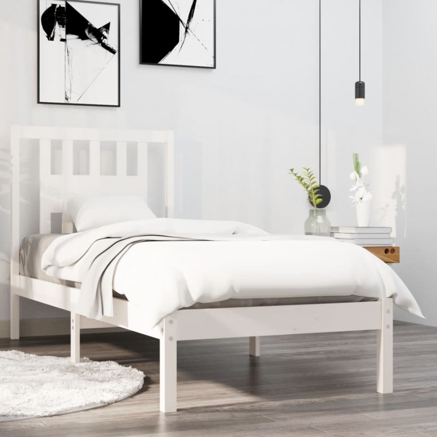 Cadre de lit Blanc Bois massif 90x190 cm Simple