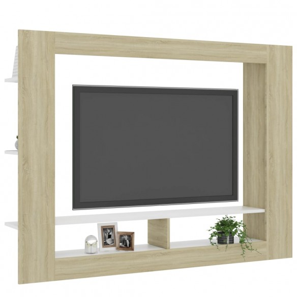 Meuble TV Blanc et chêne sonoma 152x22x113 cm Aggloméré