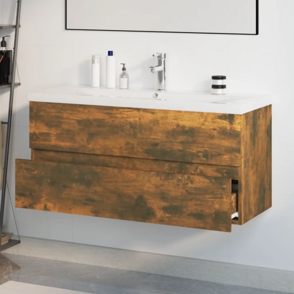 Meuble lavabo avec bassin intégré Chêne fumé Bois d'ingénierie