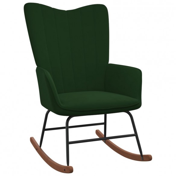 Chaise à bascule avec repose-pied Vert foncé Velours