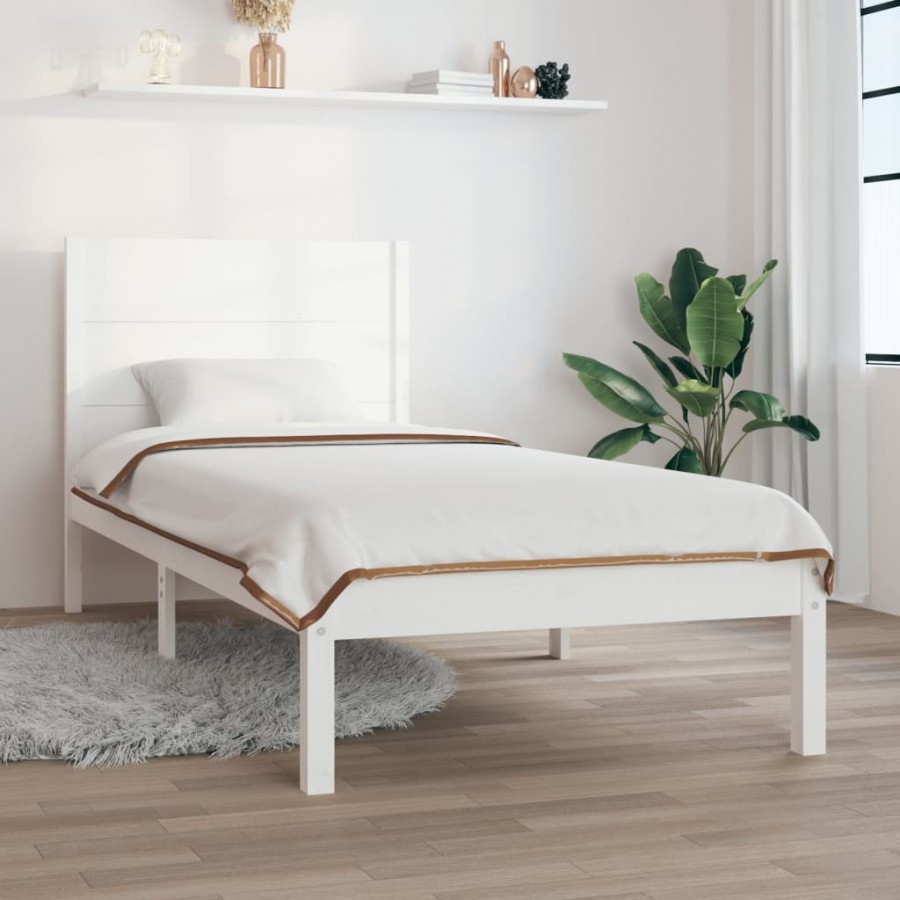 Cadre de lit Blanc Bois massif 90x190 cm Simple