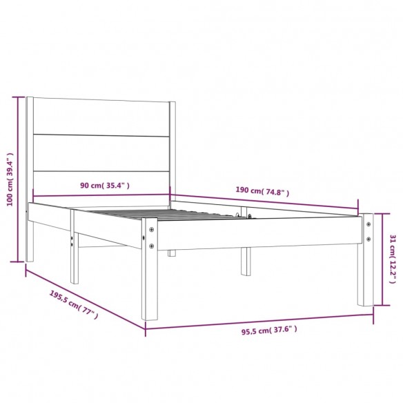 Cadre de lit Blanc Bois massif 90x190 cm Simple