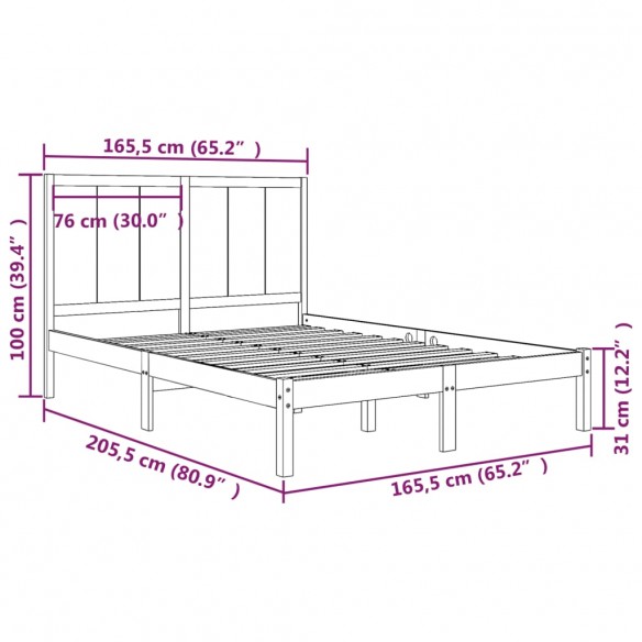 Cadre de lit Blanc Bois de pin massif 160x200 cm