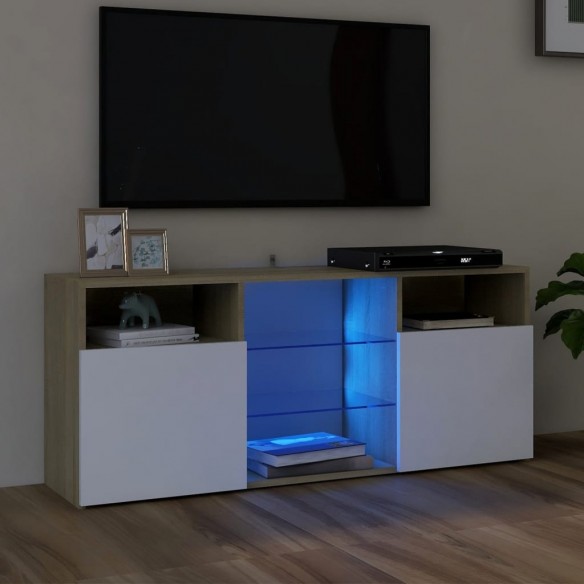 Meuble TV avec lumières LED blanc et chêne sonoma 120x30x50 cm