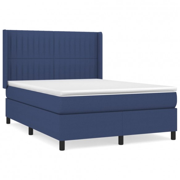 Cadre de lit avec matelas Bleu 140x190 cm Tissu