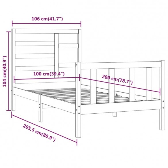 Cadre de lit Bois de pin massif 100x200 cm