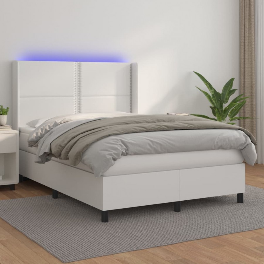 Cadre de lit matelas LED Blanc 140x190 cm Similicuir