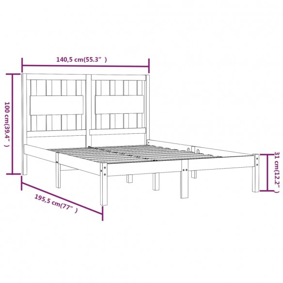 Cadre de lit Blanc Bois de pin massif 135x190 cm Double