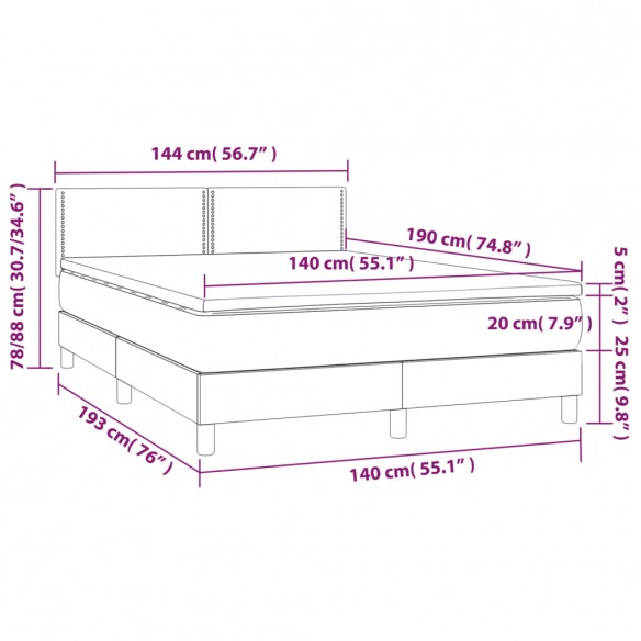 Cadre de lit et matelas Bleu foncé 140x190cm Velours