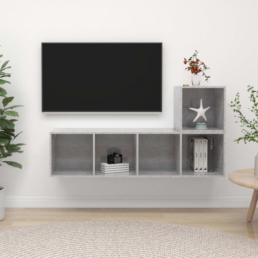 Ensemble de meuble TV 2 pcs Gris béton Aggloméré