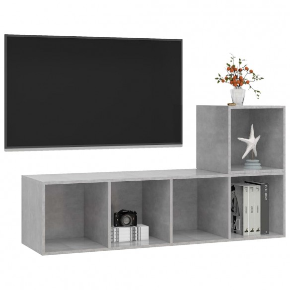 Ensemble de meuble TV 2 pcs Gris béton Aggloméré