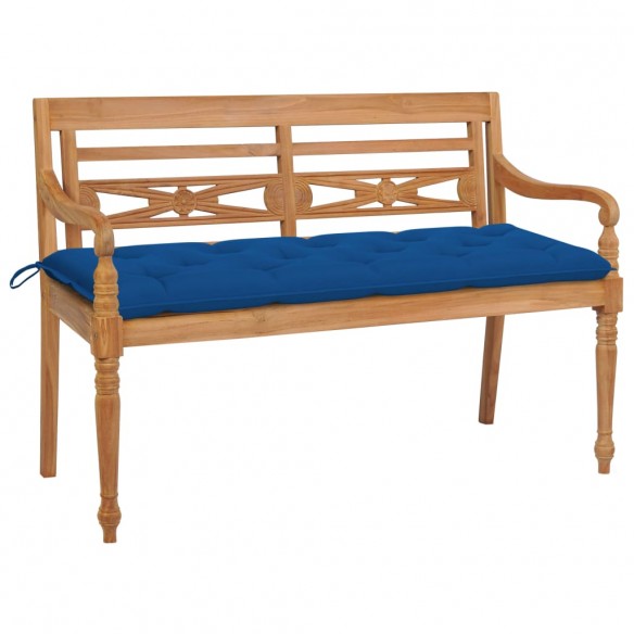 Banc Batavia avec coussin bleu 150 cm Bois de teck massif