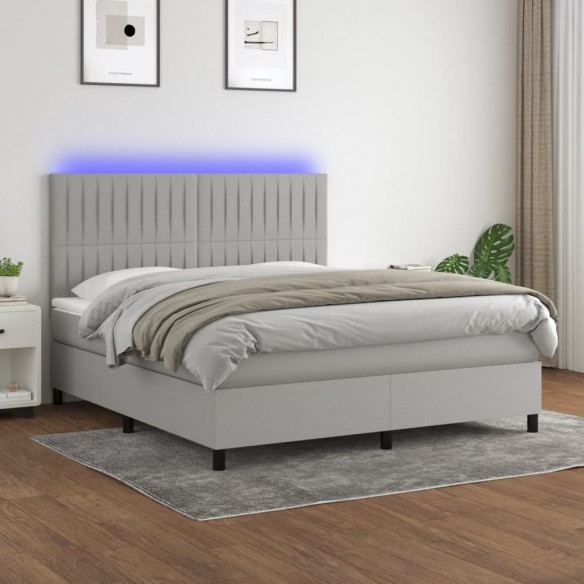 Cadre de lit et matelas et LED Gris clair 160x200 cm