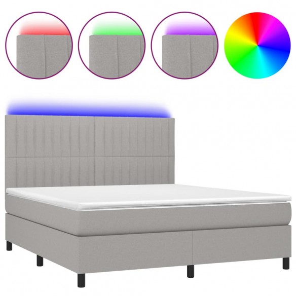 Cadre de lit et matelas et LED Gris clair 160x200 cm